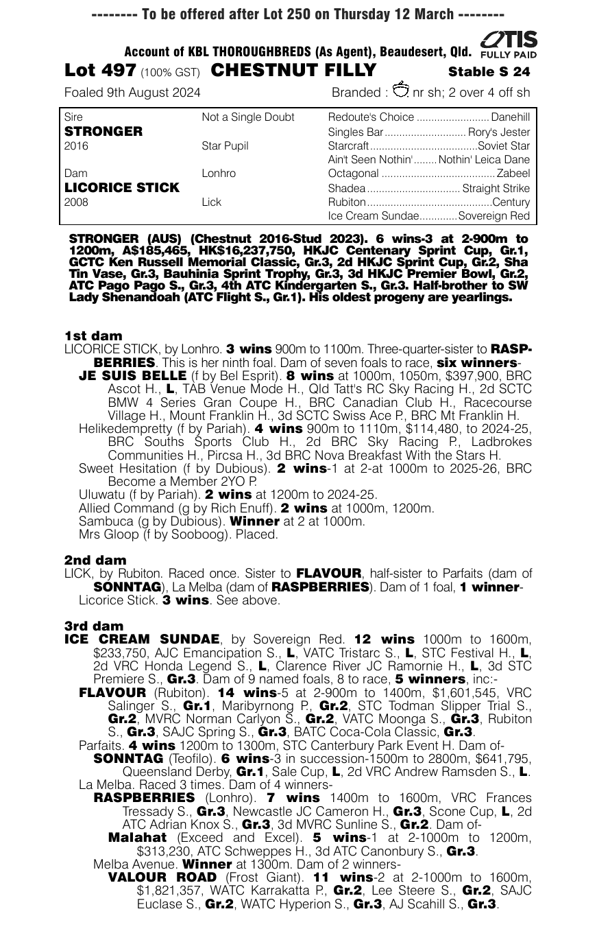 Stronger Chestnut 1yo Magic Millions filly