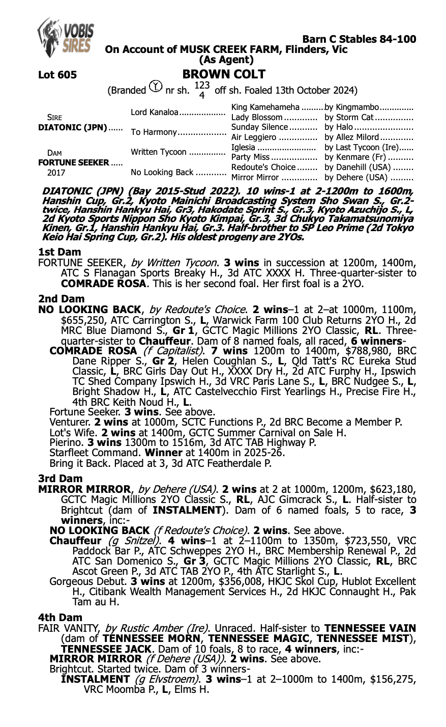 Diatonic (JPN)  x Fortune Seeker (IRE)